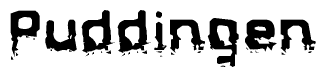 The image contains the word Puddingen in a stylized font with a static looking effect at the bottom of the words