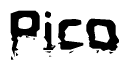 This nametag says Pico, and has a static looking effect at the bottom of the words. The words are in a stylized font.