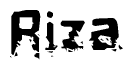 This nametag says Riza, and has a static looking effect at the bottom of the words. The words are in a stylized font.