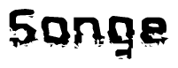 This nametag says Songe, and has a static looking effect at the bottom of the words. The words are in a stylized font.