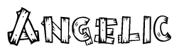 The image contains the name Angelic written in a decorative, stylized font with a hand-drawn appearance. The lines are made up of what appears to be planks of wood, which are nailed together