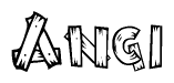The clipart image shows the name Angi stylized to look like it is constructed out of separate wooden planks or boards, with each letter having wood grain and plank-like details.
