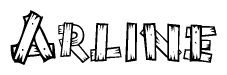 The image contains the name Arline written in a decorative, stylized font with a hand-drawn appearance. The lines are made up of what appears to be planks of wood, which are nailed together