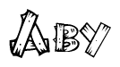 The clipart image shows the name Aby stylized to look like it is constructed out of separate wooden planks or boards, with each letter having wood grain and plank-like details.
