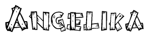 The clipart image shows the name Angelika stylized to look like it is constructed out of separate wooden planks or boards, with each letter having wood grain and plank-like details.