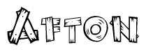 The clipart image shows the name Afton stylized to look as if it has been constructed out of wooden planks or logs. Each letter is designed to resemble pieces of wood.