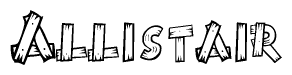 The clipart image shows the name Allistair stylized to look like it is constructed out of separate wooden planks or boards, with each letter having wood grain and plank-like details.