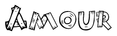 The clipart image shows the name Amour stylized to look as if it has been constructed out of wooden planks or logs. Each letter is designed to resemble pieces of wood.