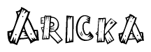 The image contains the name Aricka written in a decorative, stylized font with a hand-drawn appearance. The lines are made up of what appears to be planks of wood, which are nailed together