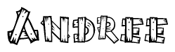 The image contains the name Andree written in a decorative, stylized font with a hand-drawn appearance. The lines are made up of what appears to be planks of wood, which are nailed together
