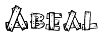 The clipart image shows the name Abeal stylized to look like it is constructed out of separate wooden planks or boards, with each letter having wood grain and plank-like details.
