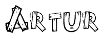 The clipart image shows the name Artur stylized to look like it is constructed out of separate wooden planks or boards, with each letter having wood grain and plank-like details.