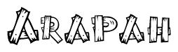 The image contains the name Arapah written in a decorative, stylized font with a hand-drawn appearance. The lines are made up of what appears to be planks of wood, which are nailed together
