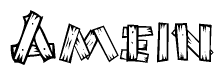 The image contains the name Amein written in a decorative, stylized font with a hand-drawn appearance. The lines are made up of what appears to be planks of wood, which are nailed together