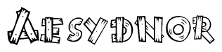 The image contains the name Aesydnor written in a decorative, stylized font with a hand-drawn appearance. The lines are made up of what appears to be planks of wood, which are nailed together