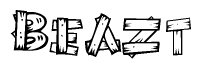 The clipart image shows the name Beazt stylized to look as if it has been constructed out of wooden planks or logs. Each letter is designed to resemble pieces of wood.