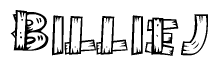 The image contains the name Billiej written in a decorative, stylized font with a hand-drawn appearance. The lines are made up of what appears to be planks of wood, which are nailed together