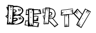 The clipart image shows the name Berty stylized to look as if it has been constructed out of wooden planks or logs. Each letter is designed to resemble pieces of wood.