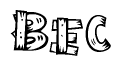 The image contains the name Bec written in a decorative, stylized font with a hand-drawn appearance. The lines are made up of what appears to be planks of wood, which are nailed together