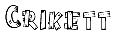 The image contains the name Crikett written in a decorative, stylized font with a hand-drawn appearance. The lines are made up of what appears to be planks of wood, which are nailed together