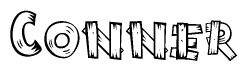 The clipart image shows the name Conner stylized to look as if it has been constructed out of wooden planks or logs. Each letter is designed to resemble pieces of wood.