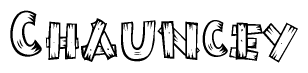 The clipart image shows the name Chauncey stylized to look like it is constructed out of separate wooden planks or boards, with each letter having wood grain and plank-like details.