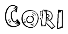 The clipart image shows the name Cori stylized to look as if it has been constructed out of wooden planks or logs. Each letter is designed to resemble pieces of wood.