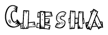 The clipart image shows the name Clesha stylized to look like it is constructed out of separate wooden planks or boards, with each letter having wood grain and plank-like details.
