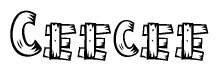 The clipart image shows the name Ceecee stylized to look as if it has been constructed out of wooden planks or logs. Each letter is designed to resemble pieces of wood.