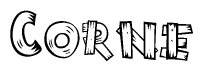 The clipart image shows the name Corne stylized to look as if it has been constructed out of wooden planks or logs. Each letter is designed to resemble pieces of wood.