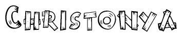 The clipart image shows the name Christonya stylized to look as if it has been constructed out of wooden planks or logs. Each letter is designed to resemble pieces of wood.