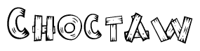   The clipart image shows the name Choctaw stylized to look like it is constructed out of separate wooden planks or boards, with each letter having wood grain and plank-like details. 