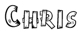 The clipart image shows the name Chris stylized to look like it is constructed out of separate wooden planks or boards, with each letter having wood grain and plank-like details.