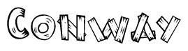 The clipart image shows the name Conway stylized to look like it is constructed out of separate wooden planks or boards, with each letter having wood grain and plank-like details.