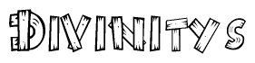 The clipart image shows the name Divinitys stylized to look as if it has been constructed out of wooden planks or logs. Each letter is designed to resemble pieces of wood.