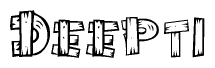The image contains the name Deepti written in a decorative, stylized font with a hand-drawn appearance. The lines are made up of what appears to be planks of wood, which are nailed together
