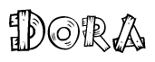 The image contains the name Dora written in a decorative, stylized font with a hand-drawn appearance. The lines are made up of what appears to be planks of wood, which are nailed together