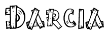 The clipart image shows the name Darcia stylized to look like it is constructed out of separate wooden planks or boards, with each letter having wood grain and plank-like details.