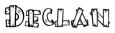 The clipart image shows the name Declan stylized to look like it is constructed out of separate wooden planks or boards, with each letter having wood grain and plank-like details.
