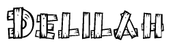 The clipart image shows the name Delilah stylized to look like it is constructed out of separate wooden planks or boards, with each letter having wood grain and plank-like details.
