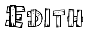 The clipart image shows the name Edith stylized to look like it is constructed out of separate wooden planks or boards, with each letter having wood grain and plank-like details.