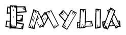 The clipart image shows the name Emylia stylized to look like it is constructed out of separate wooden planks or boards, with each letter having wood grain and plank-like details.