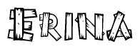 The image contains the name Erina written in a decorative, stylized font with a hand-drawn appearance. The lines are made up of what appears to be planks of wood, which are nailed together