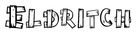 The clipart image shows the name Eldritch stylized to look as if it has been constructed out of wooden planks or logs. Each letter is designed to resemble pieces of wood.