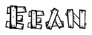 The image contains the name Eean written in a decorative, stylized font with a hand-drawn appearance. The lines are made up of what appears to be planks of wood, which are nailed together