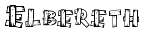 The image contains the name Elbereth written in a decorative, stylized font with a hand-drawn appearance. The lines are made up of what appears to be planks of wood, which are nailed together