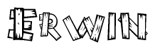 The clipart image shows the name Erwin stylized to look as if it has been constructed out of wooden planks or logs. Each letter is designed to resemble pieces of wood.