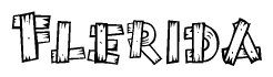 The image contains the name Flerida written in a decorative, stylized font with a hand-drawn appearance. The lines are made up of what appears to be planks of wood, which are nailed together