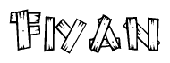 The image contains the name Fiyan written in a decorative, stylized font with a hand-drawn appearance. The lines are made up of what appears to be planks of wood, which are nailed together