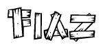 The image contains the name Fiaz written in a decorative, stylized font with a hand-drawn appearance. The lines are made up of what appears to be planks of wood, which are nailed together